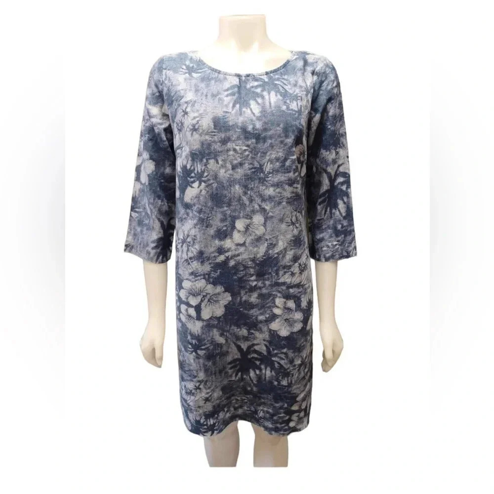 J. Jill 100%  Linen Blue Floral Midi Size 8